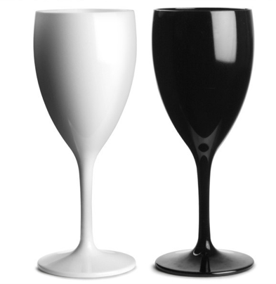 Premium Italian Designed Black and White Polycarbonate Wine Glasses 340ml x 4